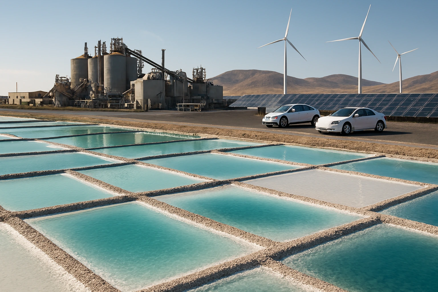 Critical minerals for industries including lithium extraction facilities, renewable energy infrastructure, and electric vehicles illustrating 21st century supply chains